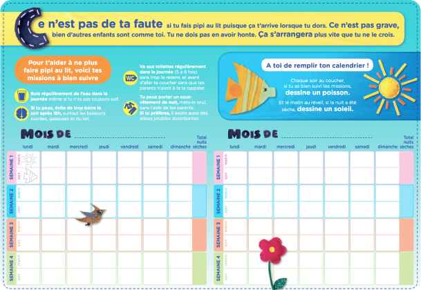 de urinekalender, de kleine missiekalender voor droge nachten